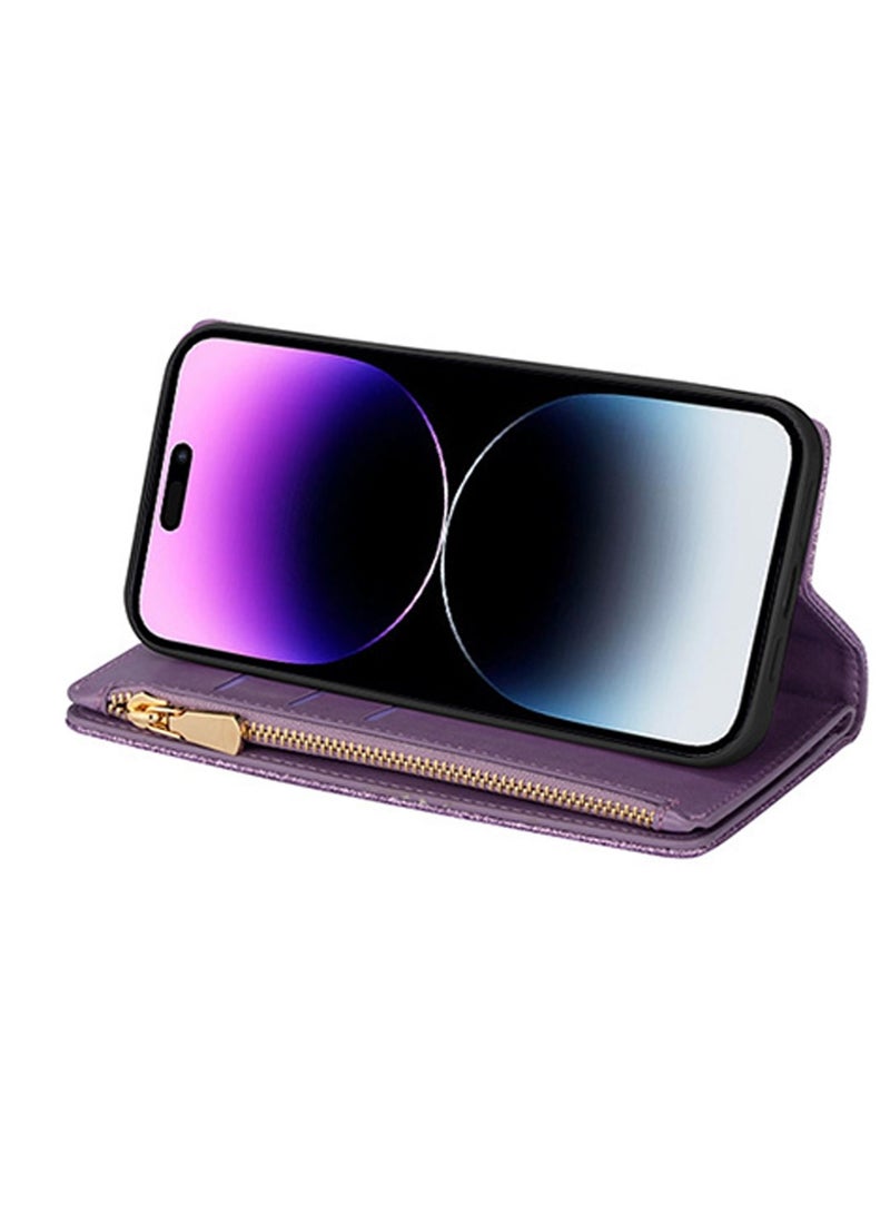 iPhone 15 Pro Max Wallet Case Cover For Women Luxury Bling Diamond  Card Phone Holder Wrist Strap PU Leather Slots Shockproof Protective Back Cover Accessory For iPhone 15 Pro Max  - Image 3