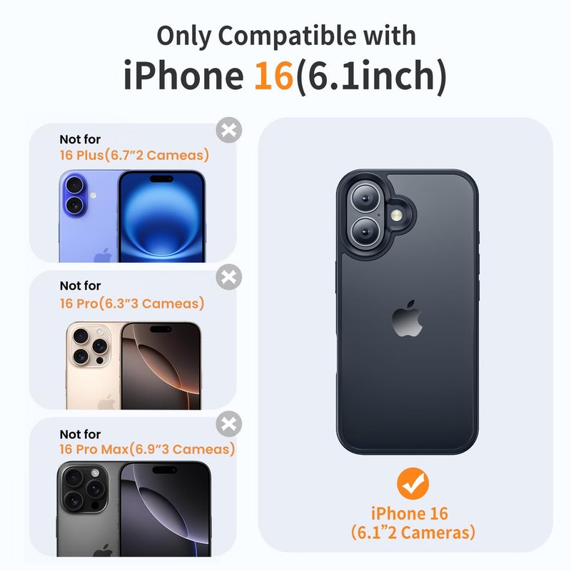 Yriklso for iPhone 16 Case, Shockproof for iPhone 16 Phone Case, Military Grade Drop Protection, Protective Hard Back Slim Cover, Black - Image 2