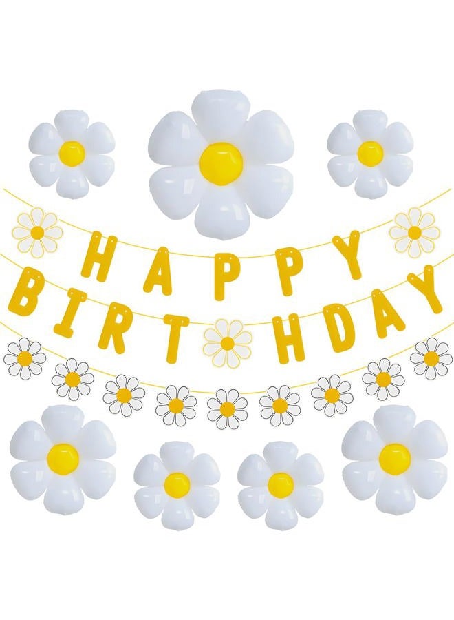 JU XIN 13pcs Daisy Flower Birthday Banner Balloons Decoration,Daisy Birthday Decorations，Daisy Flower Girls Boys Birthday Party Supplies - Image 1