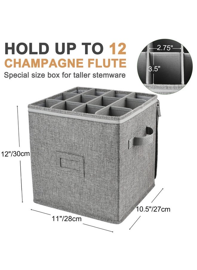 LotFancy LotFancy Champagne Flute Storage Container, Hard Shell, Stackable, 12" Tall Wine Glass Storage Box with Dividers & Handles, Stemware, Crystal Glassware, Drinkware Case for Moving, Grey  - Image 2