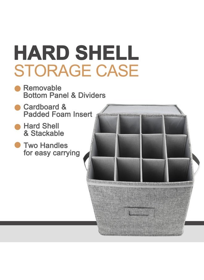 LotFancy LotFancy Champagne Flute Storage Container, Hard Shell, Stackable, 12" Tall Wine Glass Storage Box with Dividers & Handles, Stemware, Crystal Glassware, Drinkware Case for Moving, Grey  - Image 4