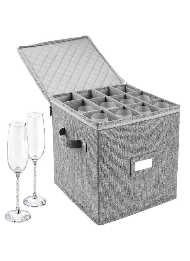 LotFancy LotFancy Champagne Flute Storage Container, Hard Shell, Stackable, 12" Tall Wine Glass Storage Box with Dividers & Handles, Stemware, Crystal Glassware, Drinkware Case for Moving, Grey  - Image 1