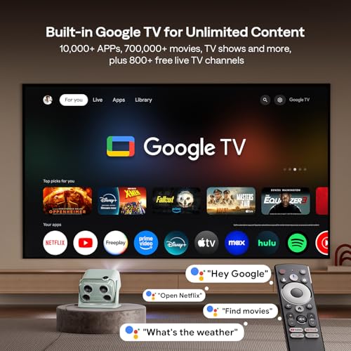 Aurzen BOOM mini Google TV Movie Projector with WiFi and Bluetooth, Voice Control, Family Mode, 20W Dolby Audio, Real-Time Focus, 4K Supported Smart Portable Home Theater Projector Outdoor, Green - Image 2