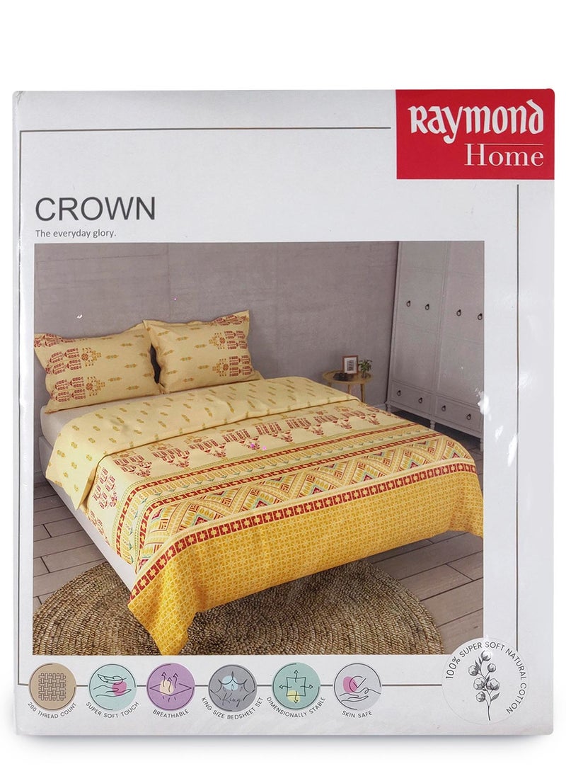 Raymond Raymond Home King Flat Sheet Bedsheet 200 Thread Count Luxirious 100% Long Staple Cotton Bedding Printed Sateen Percale Bed Linen with 2 Pillow Case - Ecru (274 * 274 CM)  - Image 1