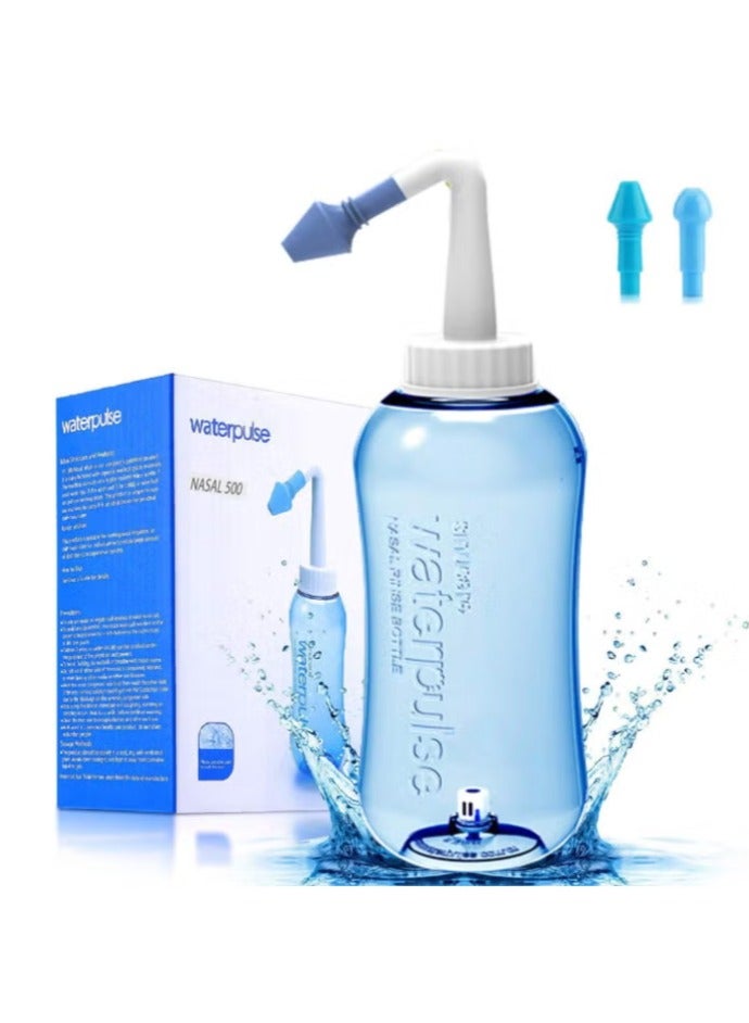Nose Wash Neti Pot Sachets Rinse Nasal Irrigation With Water Pulse Saline Bottle Blue 500ml - Image 1
