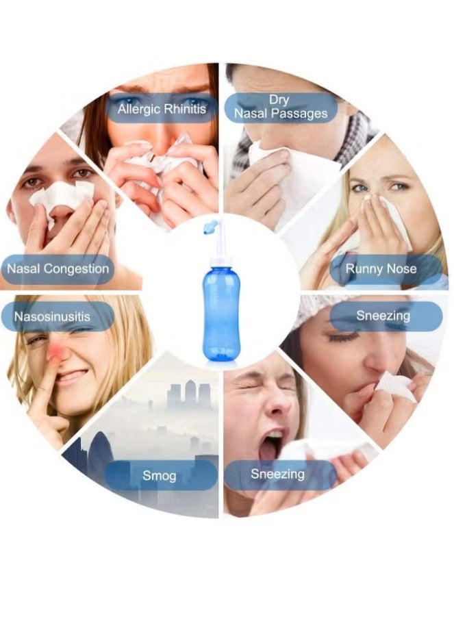 Nose Wash Neti Pot Sachets Rinse Nasal Irrigation With Water Pulse Saline Bottle Blue 500ml - Image 5
