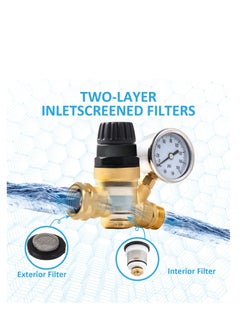 Excefore Adjustable Handle RV Water Pressure Regulator, Upgraded Brass Lead-Free RV Water Pressure Regulator, with Gauge and 2 Inlet Screened Filters, Fit for RV Camper Travel Trailer  - Image 4