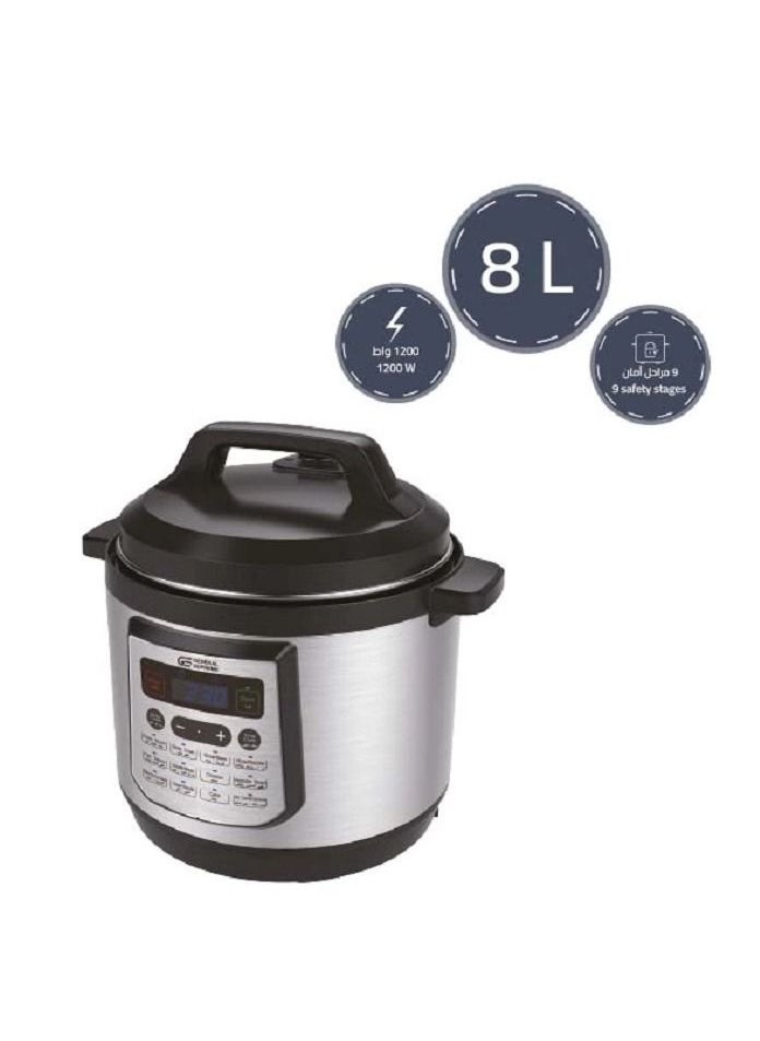 GENERAL SUPREME 8Liters Multifunctional Electric Pressure Cooker, 8 Liter Capacity, 9 Safety Stages, 1200 Watt, Silver silver  - Image 3