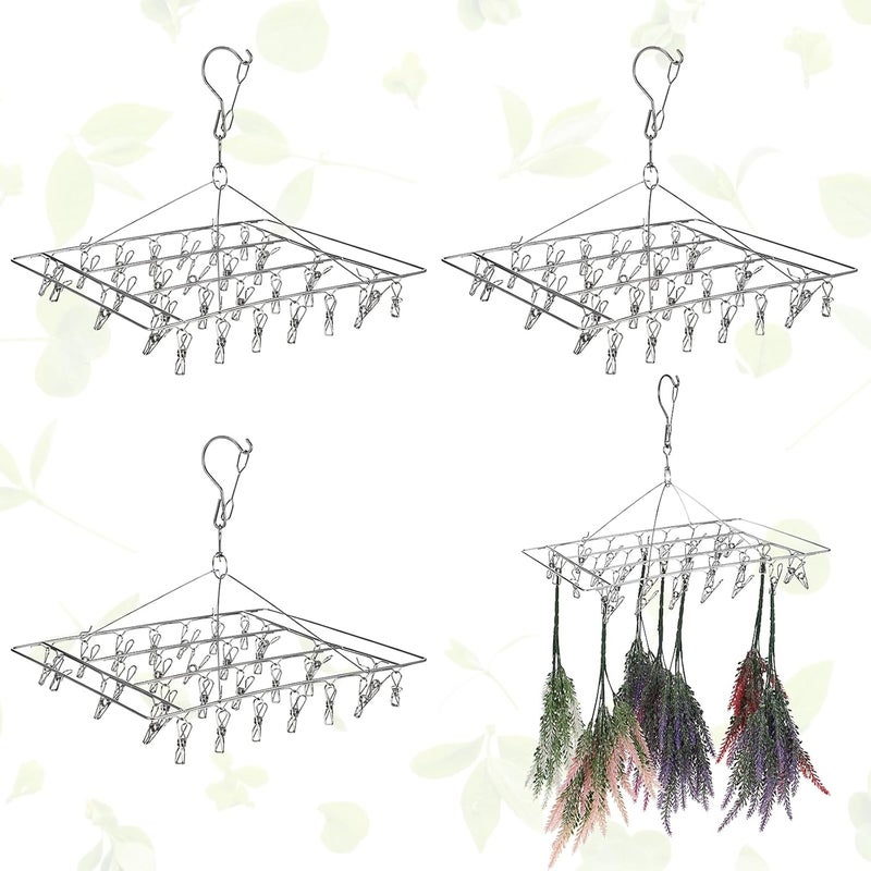 Tobeelec 4 Pcs Hanging Drying Rack for Herb Macrame Flower Drying Rack with 30 Stainless Clip Herb Dryer Hooks for Drying Herb Air Plants Spices Flowers Hydroponic Plants - Image 1