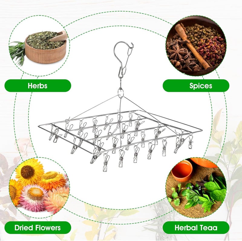 Tobeelec 4 Pcs Hanging Drying Rack for Herb Macrame Flower Drying Rack with 30 Stainless Clip Herb Dryer Hooks for Drying Herb Air Plants Spices Flowers Hydroponic Plants - Image 3