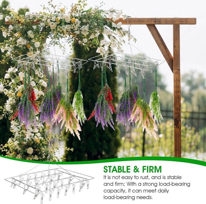Tobeelec 4 Pcs Hanging Drying Rack for Herb Macrame Flower Drying Rack with 30 Stainless Clip Herb Dryer Hooks for Drying Herb Air Plants Spices Flowers Hydroponic Plants - Image 4