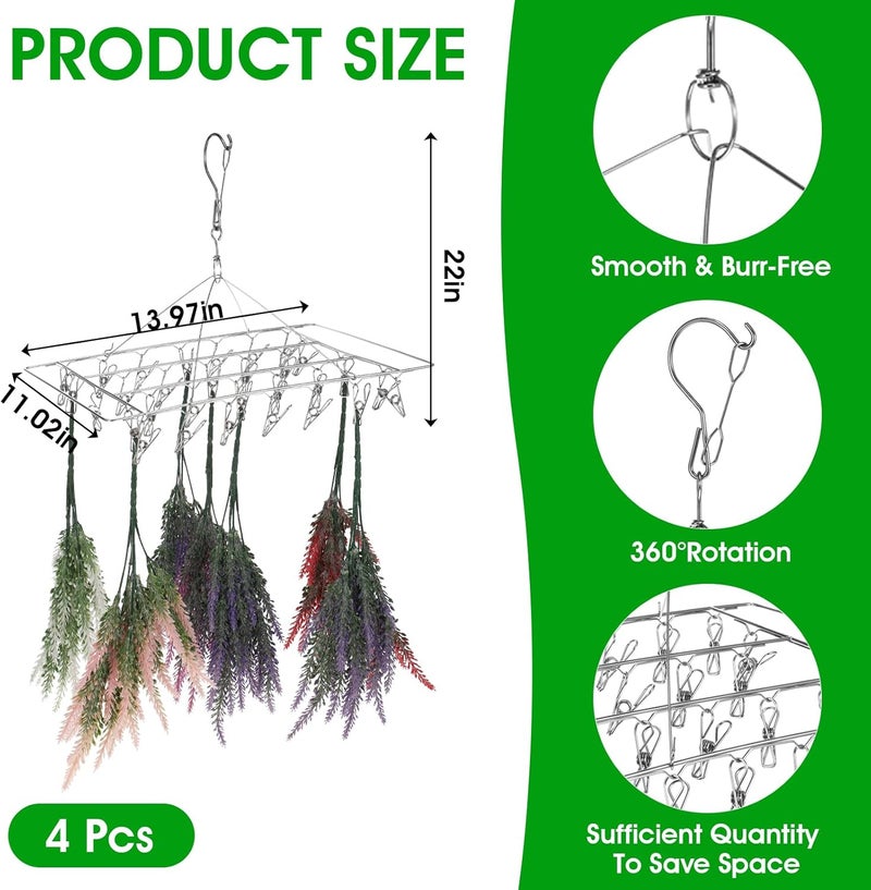 Tobeelec 4 Pcs Hanging Drying Rack for Herb Macrame Flower Drying Rack with 30 Stainless Clip Herb Dryer Hooks for Drying Herb Air Plants Spices Flowers Hydroponic Plants - Image 2