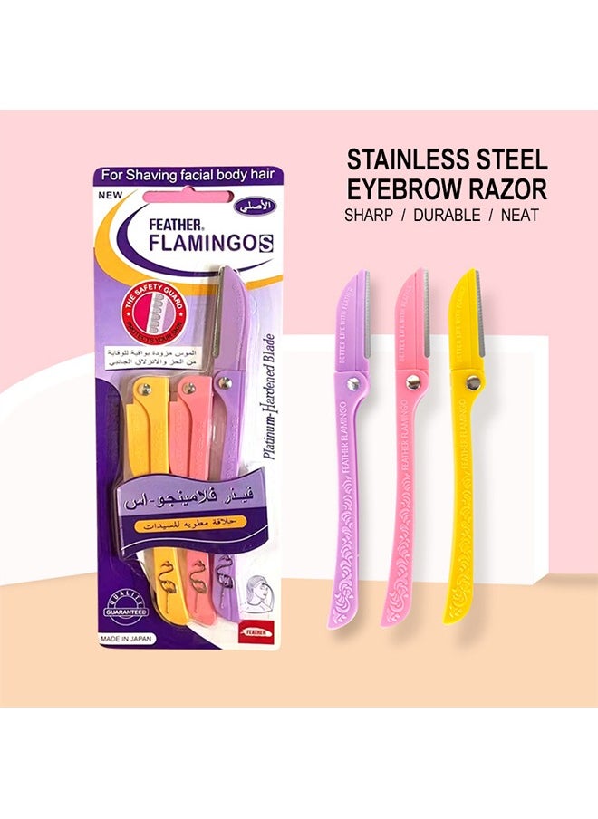 FLAMINGO - For Shaving Facial Body Hair,1 Pack/3 Piece Feather Razor For Face and Body Shaving, Removes The Fine Hairs From The Eyebrow Neck and Face, Folding Blade Design, Capable of 180 Degree Rotation, Suitab - Image 1