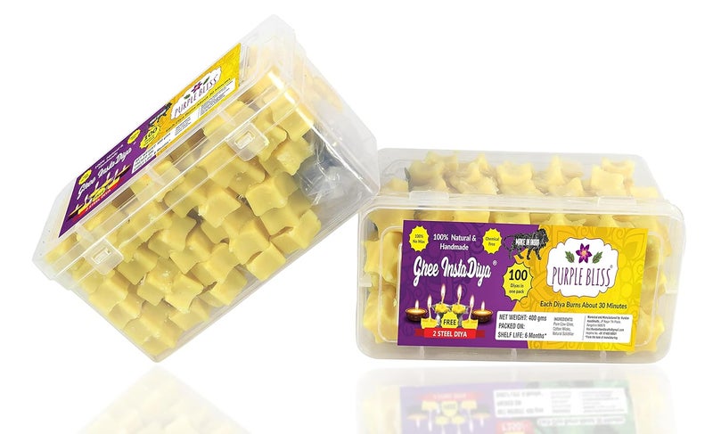 PurpleBliss 30 Minutes Burntime Pure Ghee DiyaCandles 100 Numbers Readymade ghee Diya 