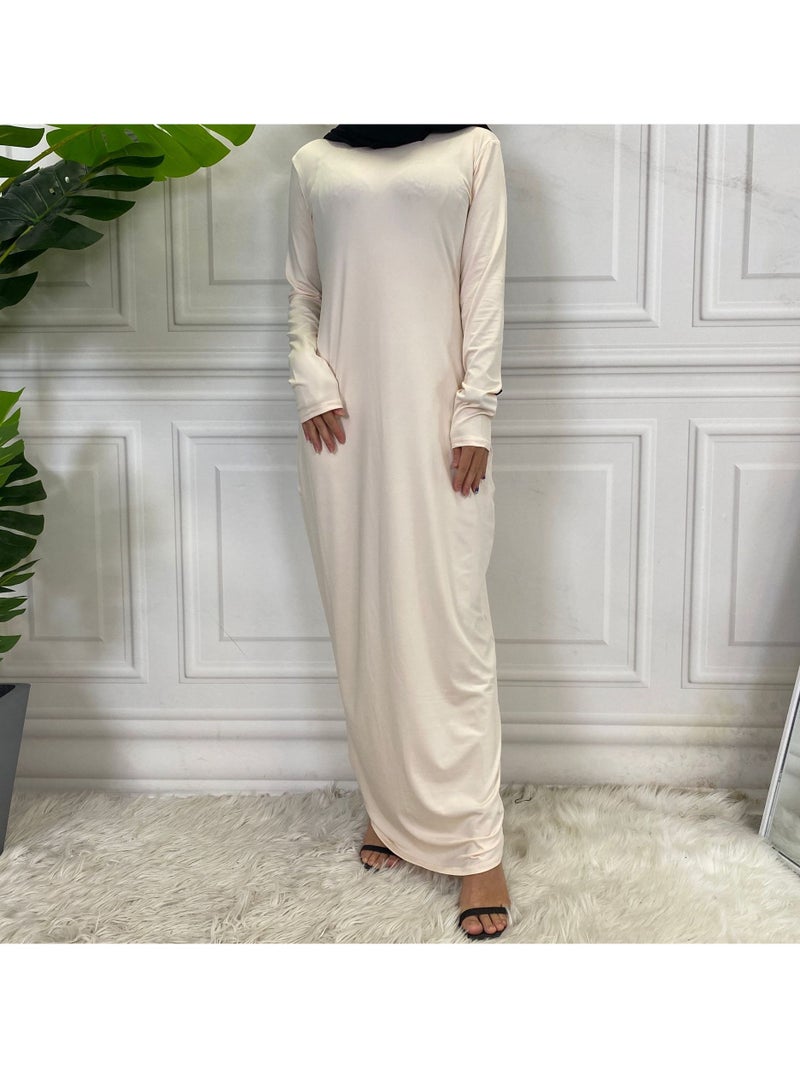 إسكدنيا Mock Neck Casual Abaya, Soft Breathable Long Sleeve Women Abaya Dress, Long Lasting Comfortable Normal Muslim Women Islamic Dress for Prayer, Daily Wear, Occasion Wear, ( Size XXL, Apricot) - Image 1