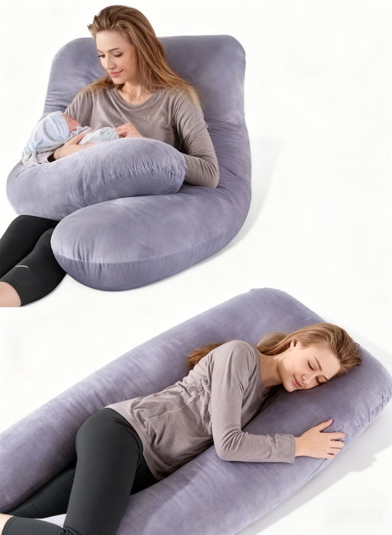 جايزهو وسادة الأمومة للنوم ، يو على شكل كامل الجسم وسادة الحمل دعم للنساء الحوامل مع غطاء مخملي قابل للغسل قابل للإزالة (رمادي) - Image 1