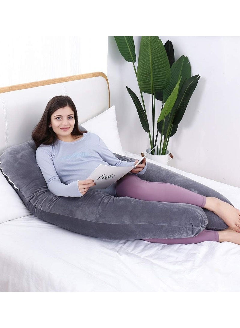 جايزهو وسادة الأمومة للنوم ، يو على شكل كامل الجسم وسادة الحمل دعم للنساء الحوامل مع غطاء مخملي قابل للغسل قابل للإزالة (رمادي) - Image 5