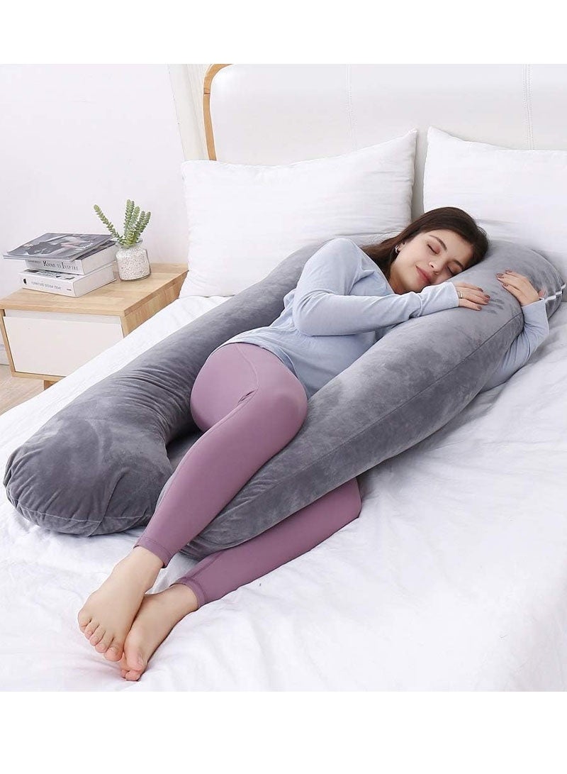 جايزهو وسادة الأمومة للنوم ، يو على شكل كامل الجسم وسادة الحمل دعم للنساء الحوامل مع غطاء مخملي قابل للغسل قابل للإزالة (رمادي) - Image 4