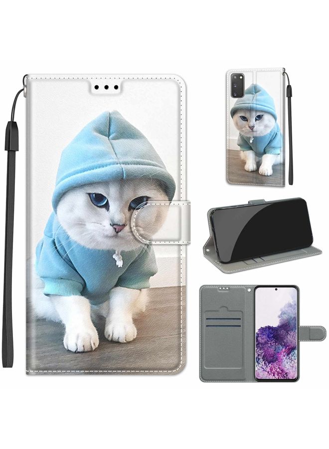 Case Cover For Samsung Galaxy S20 Voltage Colored Drawing Magnetic Clasp Horizontal Flip PU Leather Case with Holder & Card Slots C15 Blue Sweater White Cat