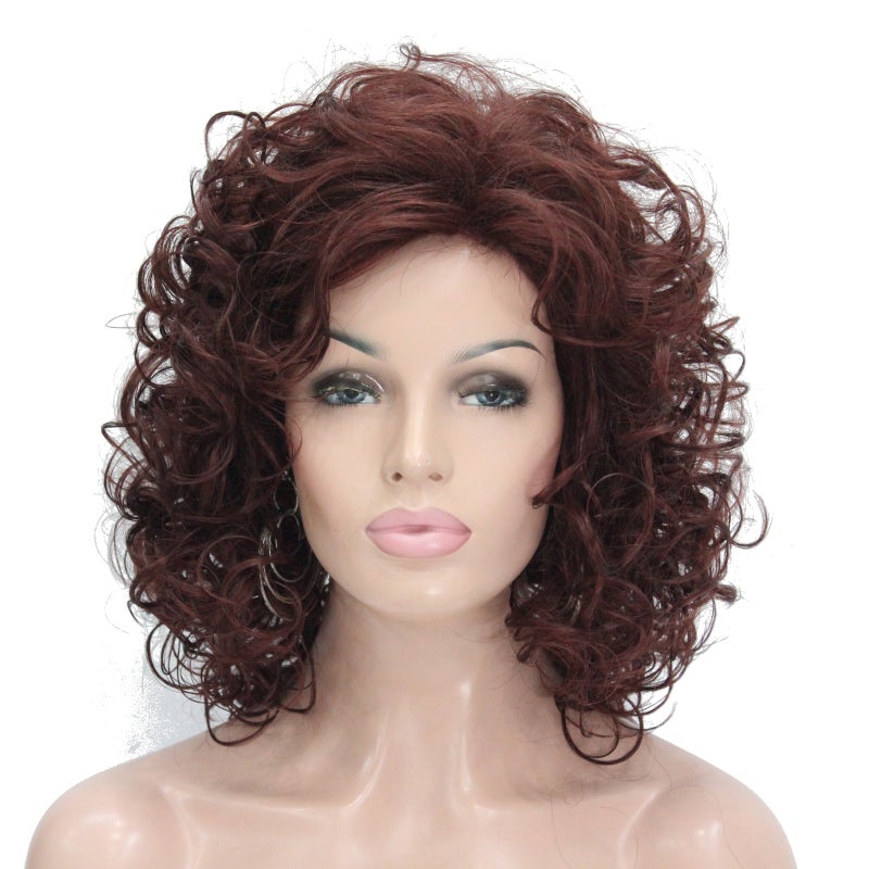 Lydell Short Soft Super Curly Layered Natural Movement Synthetic Wigs 33A Dark Auburn