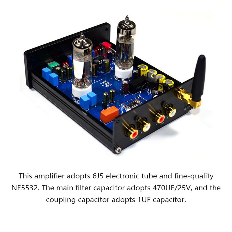 6J5 Vacuum Tube Amplifier Preamplifier BT Preamp AMP with Volumes Treble Bass Tone Adjustment Function for Home Sound Theater - Image 2