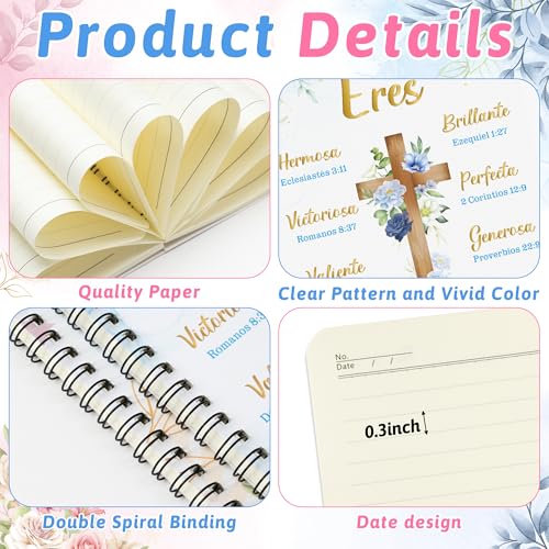 Xqumoi 2 Pack A5 Spanish Christian Spiral Notebooks - Floral Cross Religious Bible Verse Ruled Journal Writing Notebooks Inspirational Gift for Women Christmas Back to School Office Supplies - Image 4