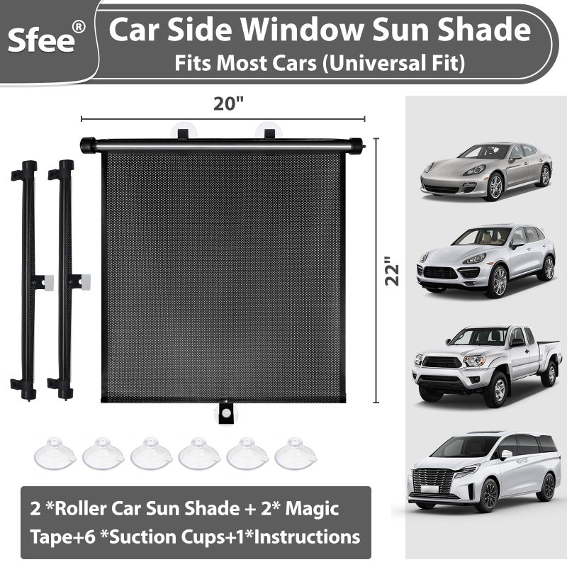 Sfee Car Window Shades for Baby-2 Pack Retractable Side Window Car Sun Shade Blocks UV Rays & Heat for Sun Protection Roller Sunshade Visor Window Shade for Kids,Passengers,Pets (20''x22'') - Image 3