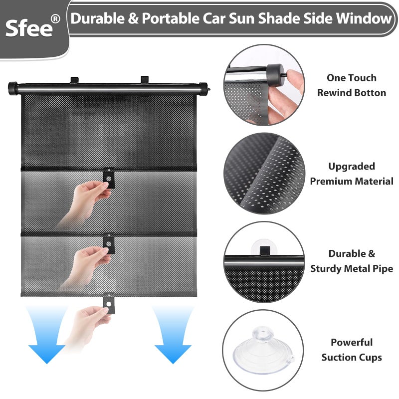 Sfee Car Window Shades for Baby-2 Pack Retractable Side Window Car Sun Shade Blocks UV Rays & Heat for Sun Protection Roller Sunshade Visor Window Shade for Kids,Passengers,Pets (20''x22'') - Image 5
