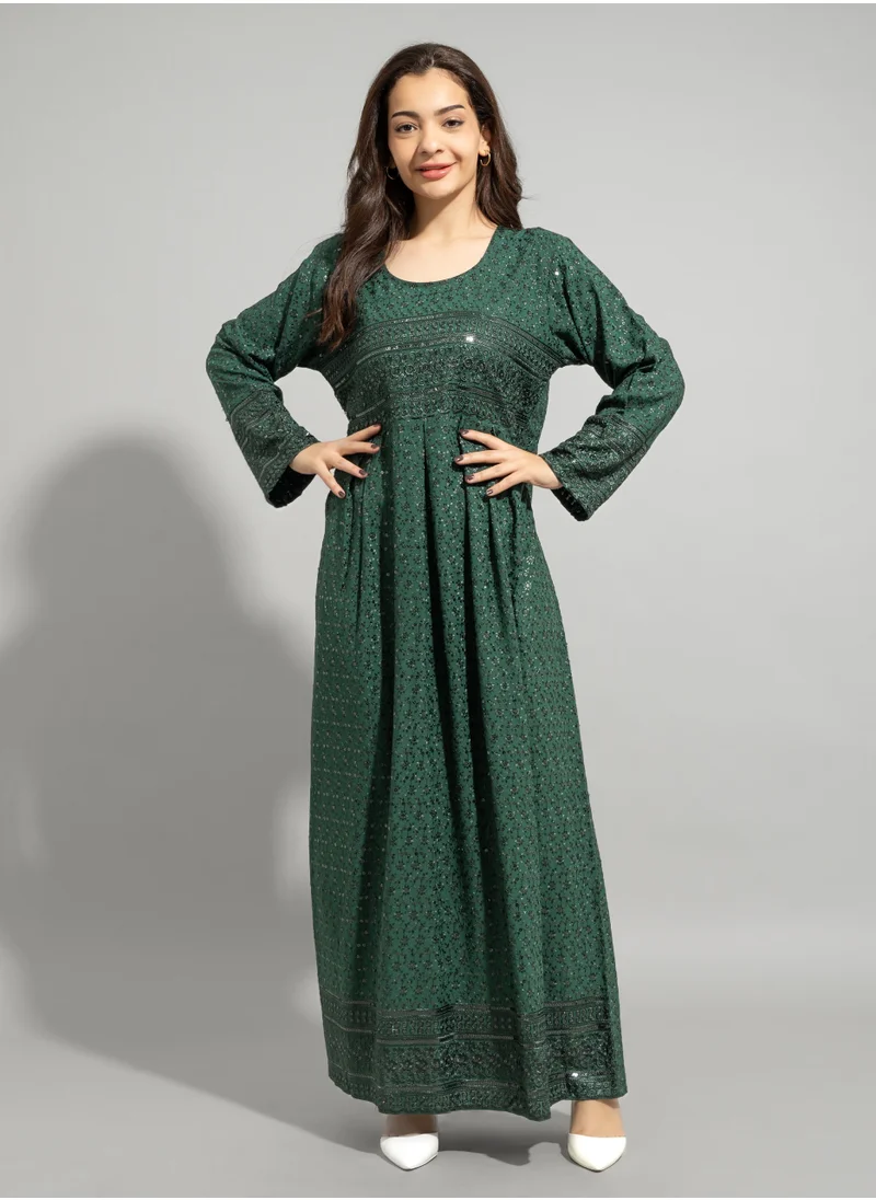 IKKXA Embroidery Sparkling Jalabiya IN001 Green