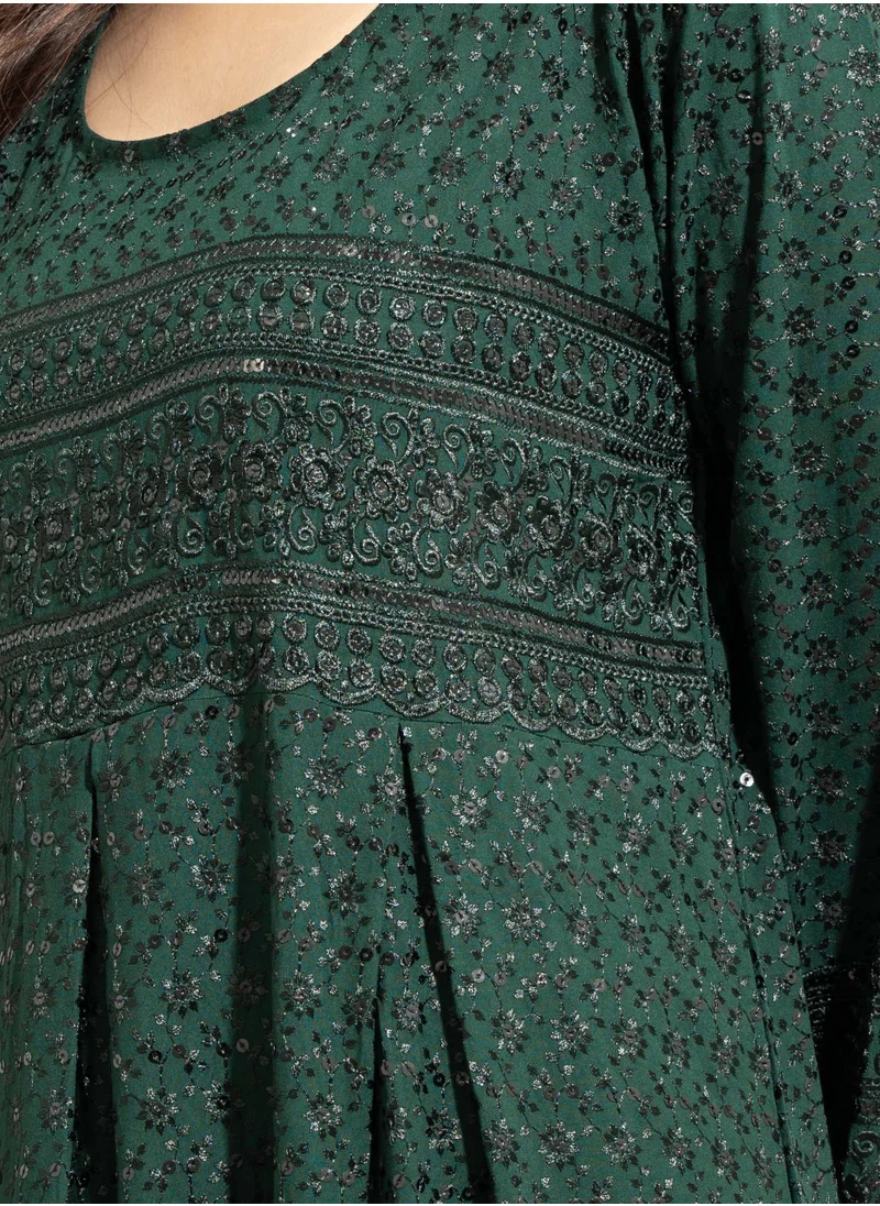 IKKXA Embroidery Sparkling Jalabiya IN001 Green