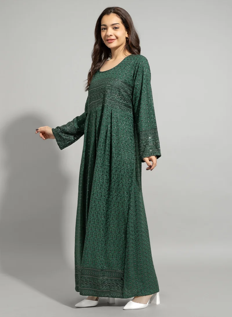 IKKXA Embroidery Sparkling Jalabiya IN001 Green