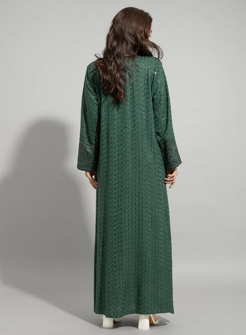 IKKXA Embroidery Sparkling Jalabiya IN001 Green