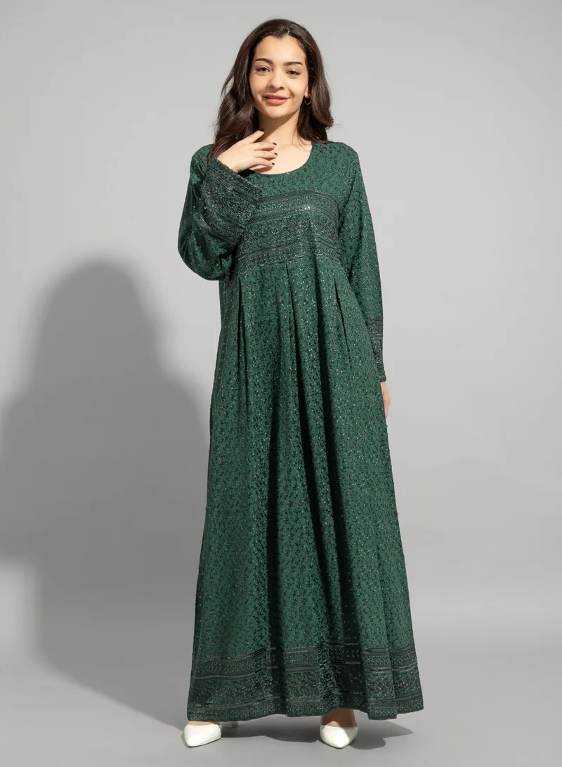 IKKXA Embroidery Sparkling Jalabiya IN001 Green