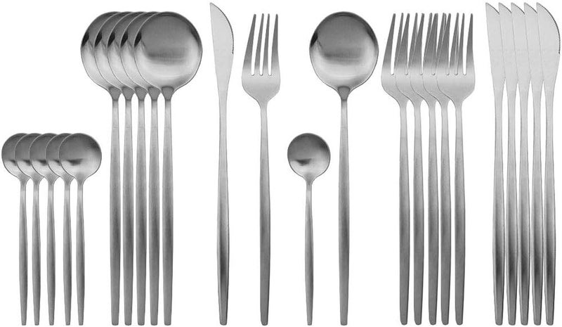JASHII مجموعة أدوات المائدة جاشي 24 قطعة من الفولاذ المقاوم للصدأ لمطبخ معدني أدوات المائدة لمجموعة تخدم 6 أشخاص بتشطيب غير لامع لمجموعة أدوات المائدة لحفلة عيد الميلاد العشاء غير اللامع فضي - Image 1
