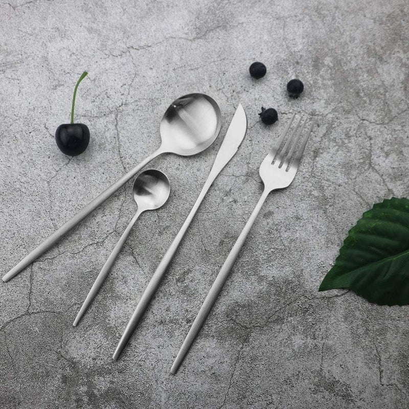 JASHII مجموعة أدوات المائدة جاشي 24 قطعة من الفولاذ المقاوم للصدأ لمطبخ معدني أدوات المائدة لمجموعة تخدم 6 أشخاص بتشطيب غير لامع لمجموعة أدوات المائدة لحفلة عيد الميلاد العشاء غير اللامع فضي - Image 3