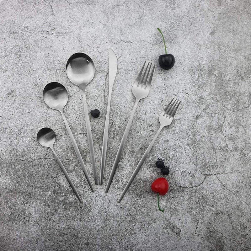 JASHII مجموعة أدوات المائدة جاشي 24 قطعة من الفولاذ المقاوم للصدأ لمطبخ معدني أدوات المائدة لمجموعة تخدم 6 أشخاص بتشطيب غير لامع لمجموعة أدوات المائدة لحفلة عيد الميلاد العشاء غير اللامع فضي - Image 2