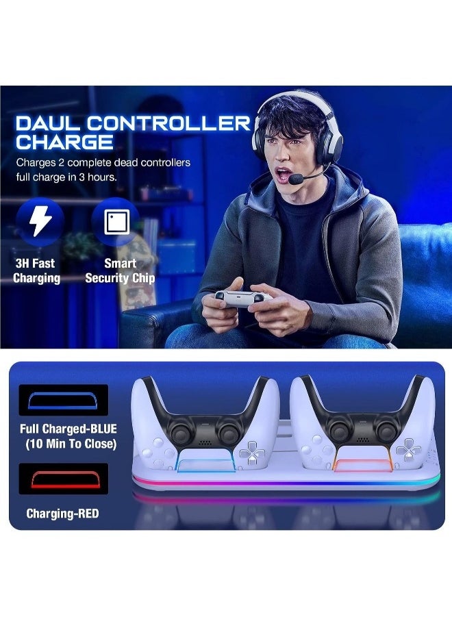 شاحن وحدة تحكم PS5 وقاعدة تبريد LED لجهاز Sony Playstation 5 ومتوافق مع إصدار PS5 Slim (أسود)