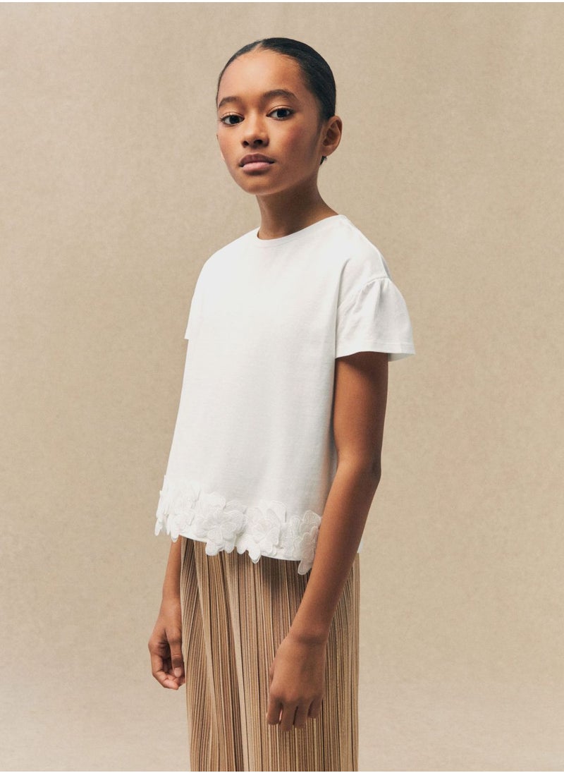 MANGO - Floral Embroidered T-Shirt - Image 1