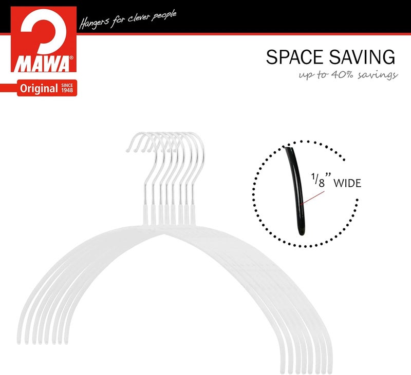 Mawa Euro Ultra-Thin Non-Slip Space Saving Clothes Hanger, Set of 20, White - Image 4