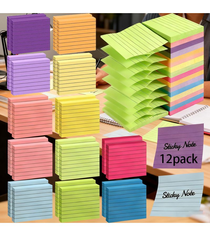 12 Packs Pop Up Sticky Notes 3 x 3 Inch Self Adhesive Memo Pads 50 Sheets Per Pad for Office School Home - Image 1