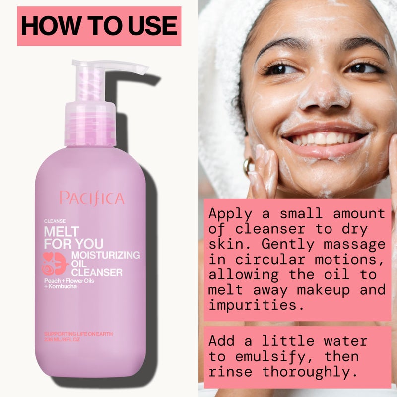 Pacifica Melt For You Facial Cleansing Oil â€“ Hydrating Daily Face Wash & Makeup Remover Oil Cleanser for All Skin Types, Gentle Non-Comedogenic, Vegan, Clean Beauty, Dermatologist Tested 8 fl oz - Image 4