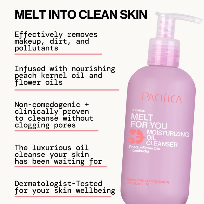 Pacifica Melt For You Facial Cleansing Oil â€“ Hydrating Daily Face Wash & Makeup Remover Oil Cleanser for All Skin Types, Gentle Non-Comedogenic, Vegan, Clean Beauty, Dermatologist Tested 8 fl oz - Image 2