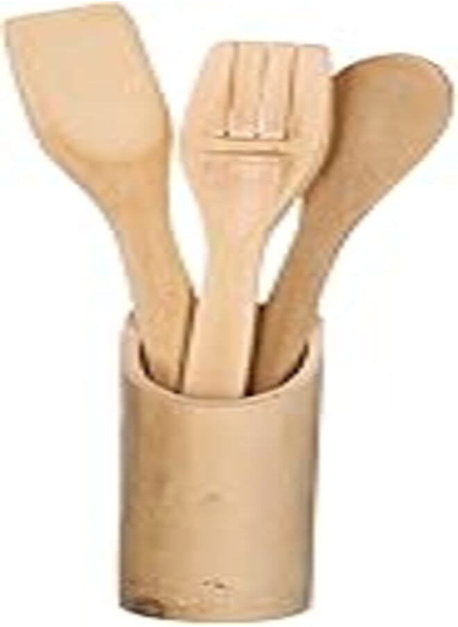 ElYassin elyassin Cooking wood spoon set with cup holder 3 piece - assorted colors 