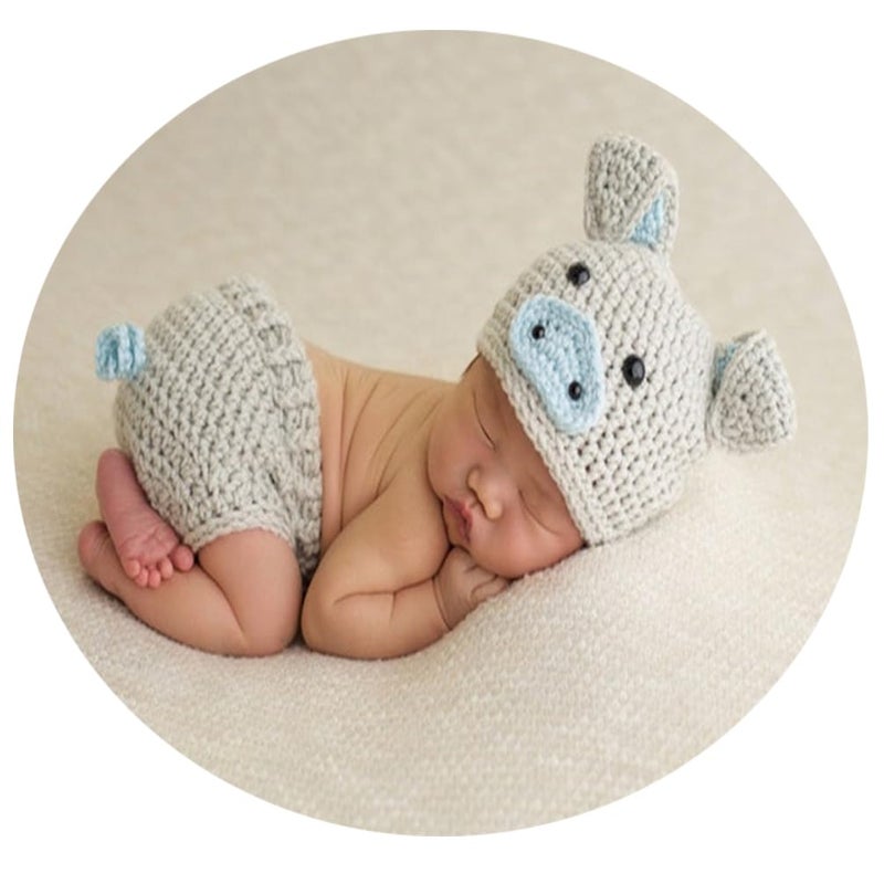 Vomdrok Vomdrok Newborn Photography Props Boy Baby Photo Outfits Hat Pants Photography Props Newborn Shoot Picture Props (Gray)  - Image 1