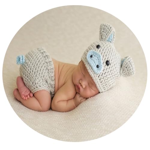 Vomdrok Vomdrok Newborn Photography Props Boy Baby Photo Outfits Hat Pants Photography Props Newborn Shoot Picture Props (Gray)  - Image 2