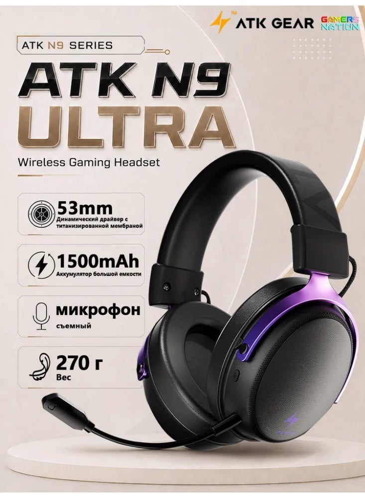 ATK N9 Gaming Headset for Xbox Series X|S, PS5, PC & Switch, Stereo Gaming Headphones with Detachable Noise-Canceling Mic,3.5MM Wired/2.4G/Bluetooth (N9 Ultra/Purple)
