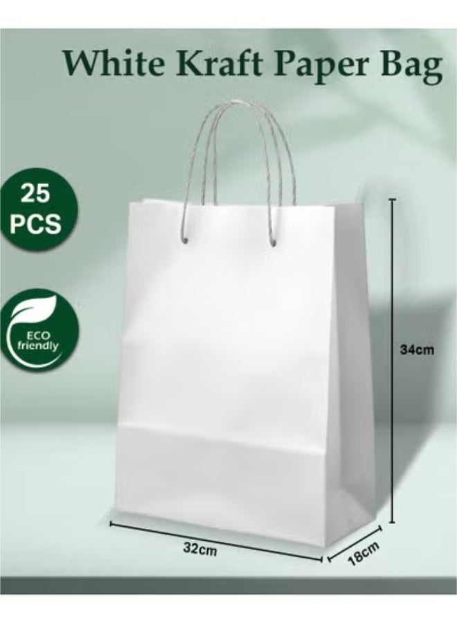 ايكواي أكياس ورق كرافت من إيكو واي - عبوة من 25 كيسًا ورقيًا كبيرًا للبقالة مع مقابض للتسوق والحفلات وأعياد الميلاد وهدايا الزفاف والتجزئة والسلع التجارية صديقة للبيئة وقابلة لإعادة الاستخدام باللون الأبيض (32 × 18 × 35 سم) - Image 5