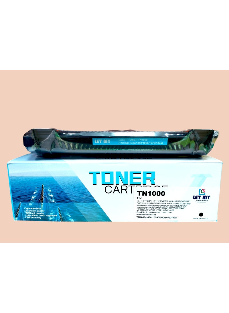 دعني خرطوشة حبر ليزر TN1000 من LETT MY، متوافقة مع طابعات HL 1110 و1210W وDCP 1510 و1610W وMFC 1810 و1815 و1910W - أسود - Image 1