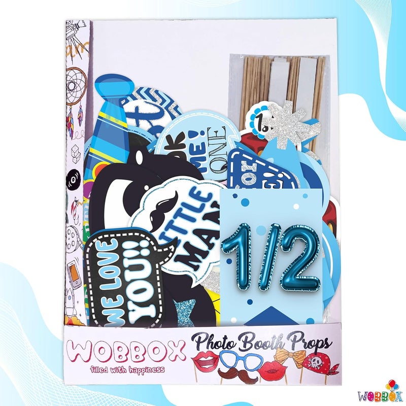 WOBBOX Half Birthday Photo Booth Party Props Blue for Baby Boy with Half Birthday Bunting Banner for Baby Boy in Blue, 1/2 Birthday Decorations for Boys, Kids Birthday Party Decoration Items - Image 3