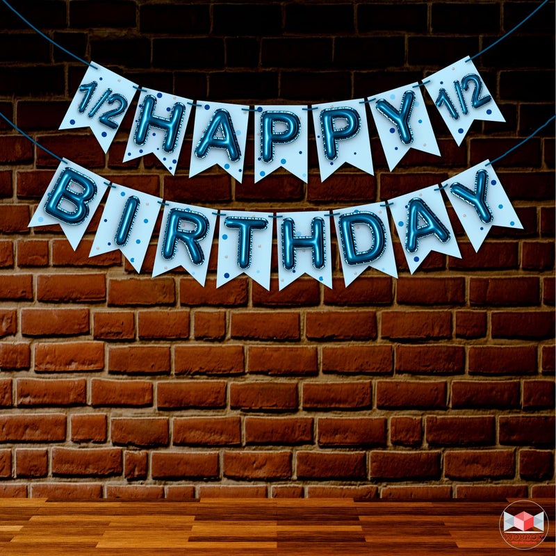 WOBBOX Half Birthday Photo Booth Party Props Blue for Baby Boy with Half Birthday Bunting Banner for Baby Boy in Blue, 1/2 Birthday Decorations for Boys, Kids Birthday Party Decoration Items - Image 4